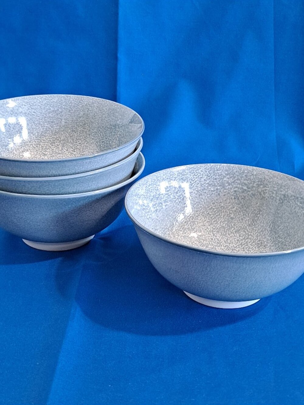 Set 4 Royal Norfolk GRAY SPECKLED 6" Soup BOWLS Cereal Pedestal Sponge Pattern